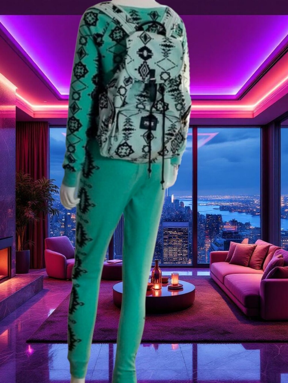 RARE VS PINK Pajama Outfit with Backpack Matching Teal Aztec Set